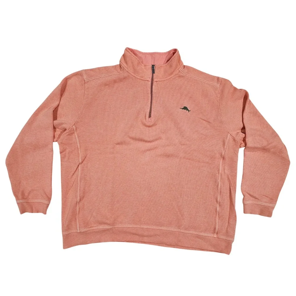 Tommy Bahama Mens XXL Coral Pink Quarter Zip Pullover Sweatshirt Casual
